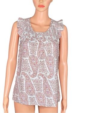 Old Navy Cottagecore Blouse Ruffled Shoulder Cap Sleeve Paisley Design SZ XS